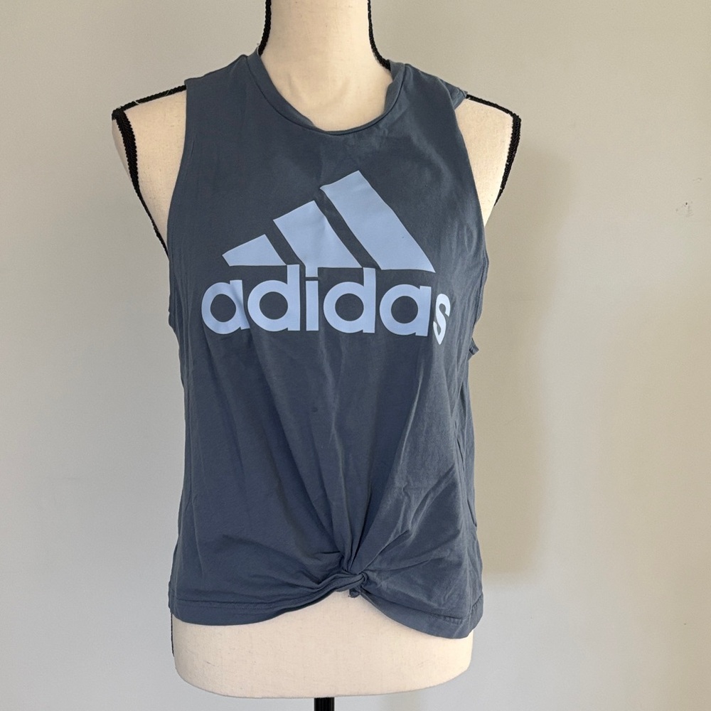 Adidas Women's Gray Knot-Front Muscle Tee